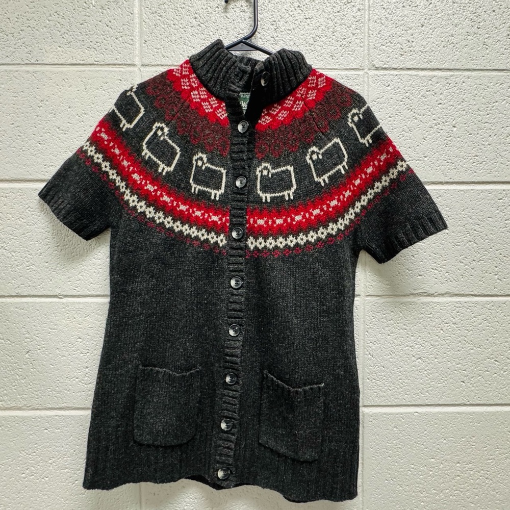 Woolrich Lambswool Cardigan‎ Sweater Sheep Fair Isle Womens L